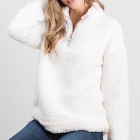 Teddy Bear Faux Shearling Sherpa Half-Zip Sweater - Picture 1 of 13